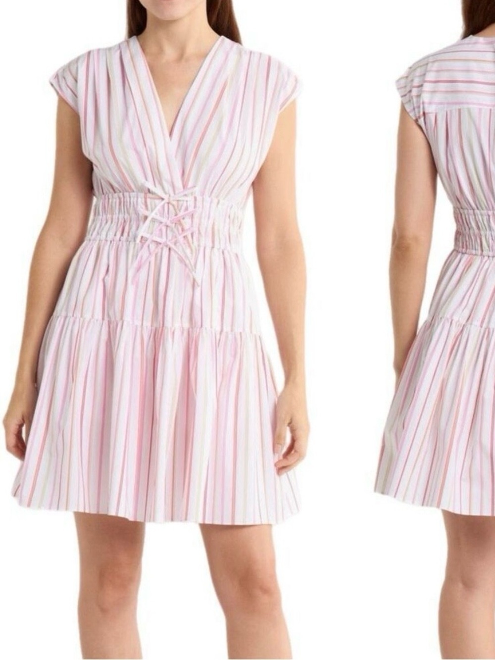 NWT  Derek lam 10 Crosby TORA Designer  V-Neck Dress, White/Pink , Sz.8